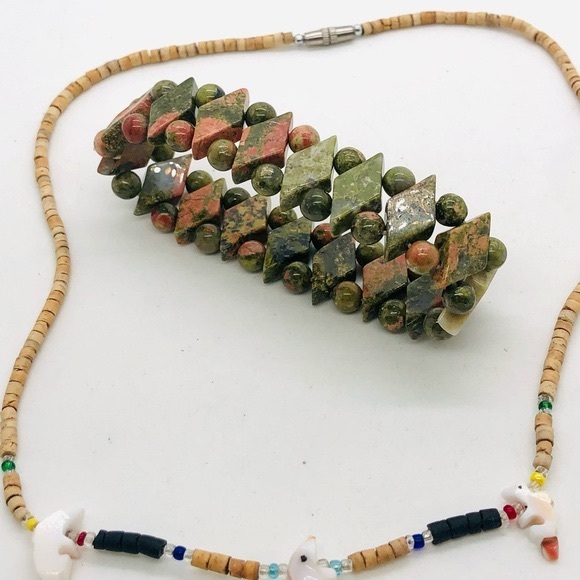 Vintage Heishi Fetish Animal Necklace & Unakite Bracelet - Picture 7 of 16